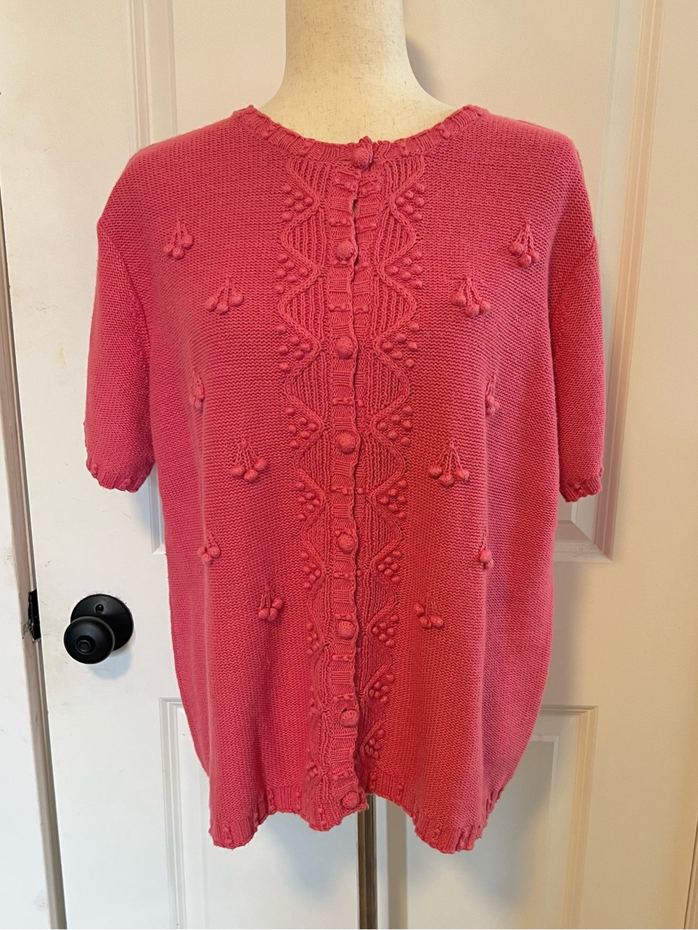 VNTG Cottagecore Knit Short Sleeve Cardigan with Cherries